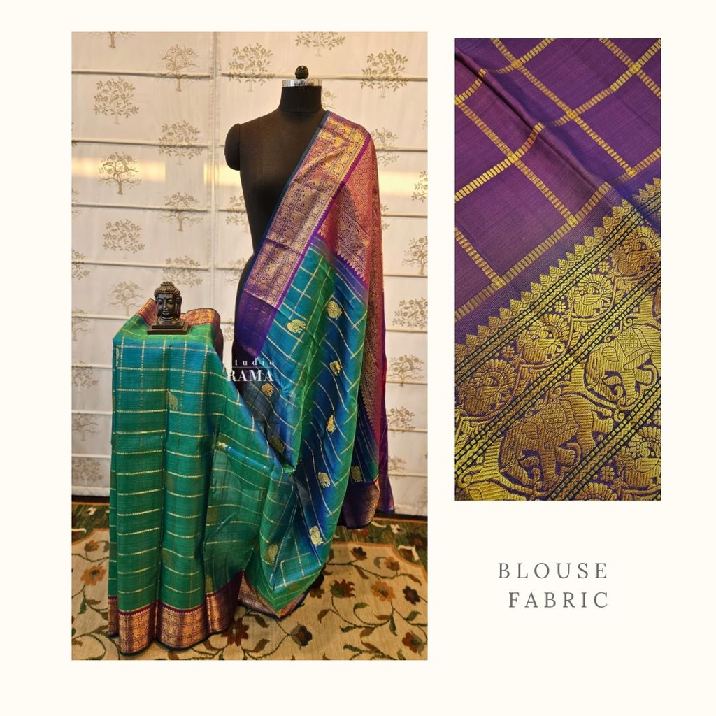 Radiant Blue-Green Kanjivaram Saree 